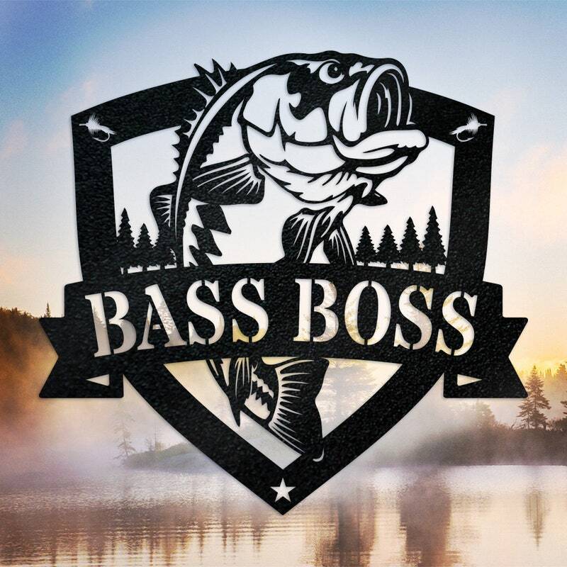 Trophy Catch Bass Metal Sign - Personalized Fisherman Gift for Dad - Personalize Wall Art