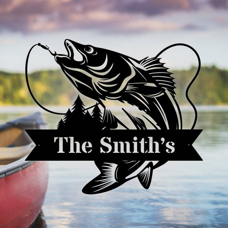 Walleye Fisherman Metal Sign for Dad's Outdoor Lure Decor