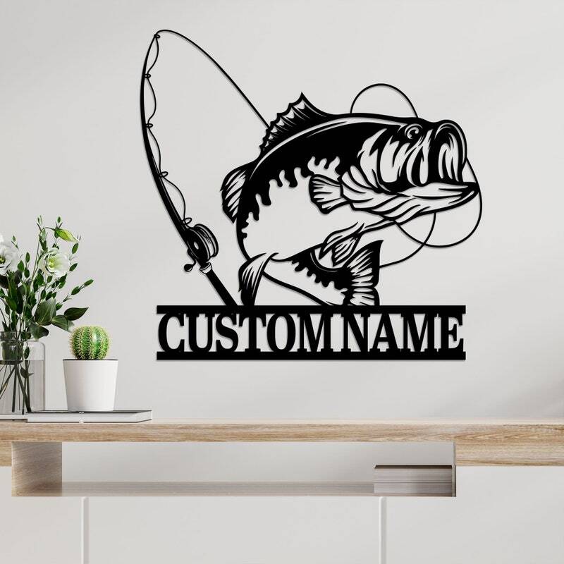 Dad's Lake House Light-Up Bass Metal Sign