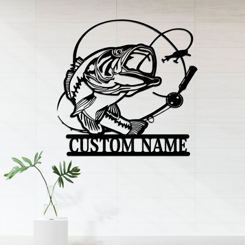 Illuminated Bass Metal Sign for Dad's Fishing Man Cave