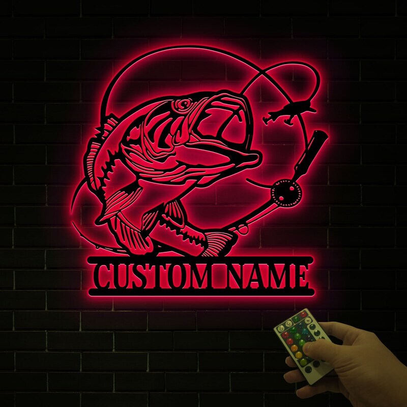 Illuminated Bass Metal Sign for Dad's Fishing Man Cave
