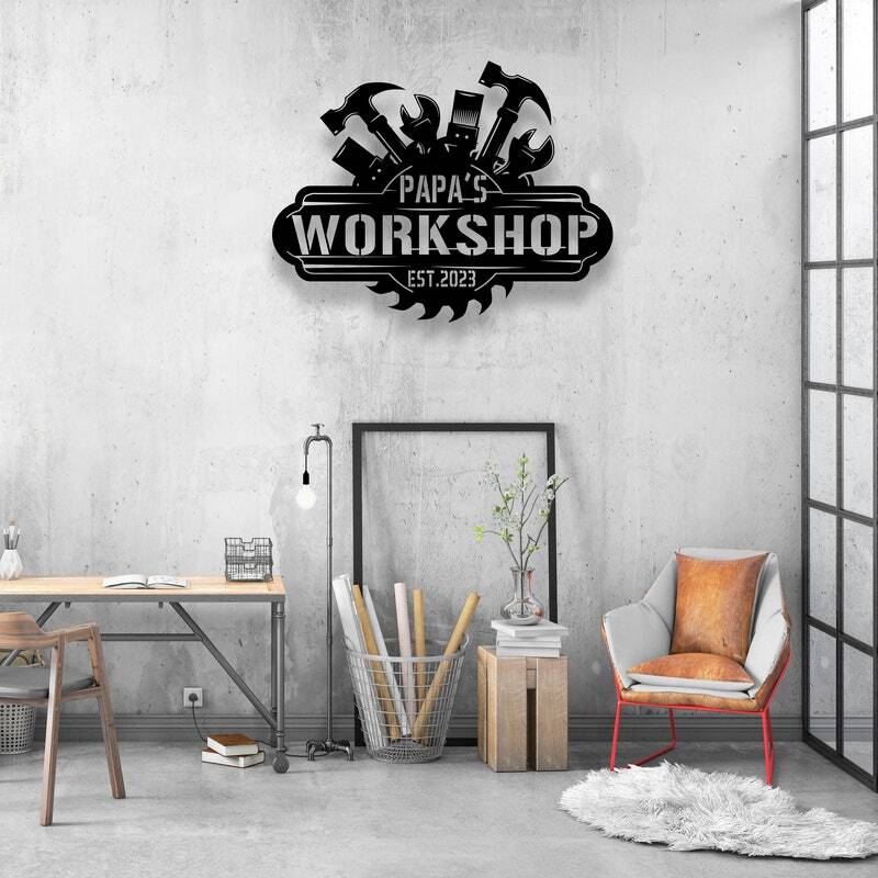 Dad's Workshop & Man Cave Metal Sign - Personalized LED Art