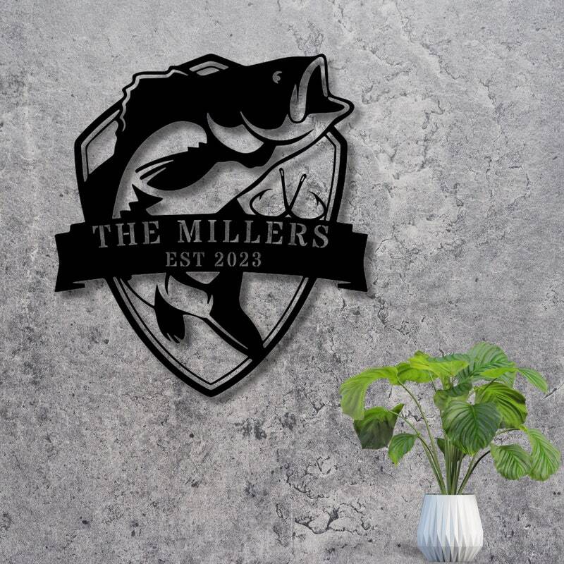 Fisherman's Favorite Bass Metal Sign - Custom Camp Gift for Dad - Personalize Wall Art