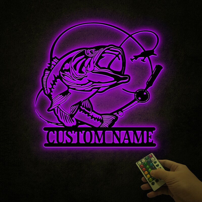 Illuminated Bass Metal Sign for Dad's Fishing Man Cave