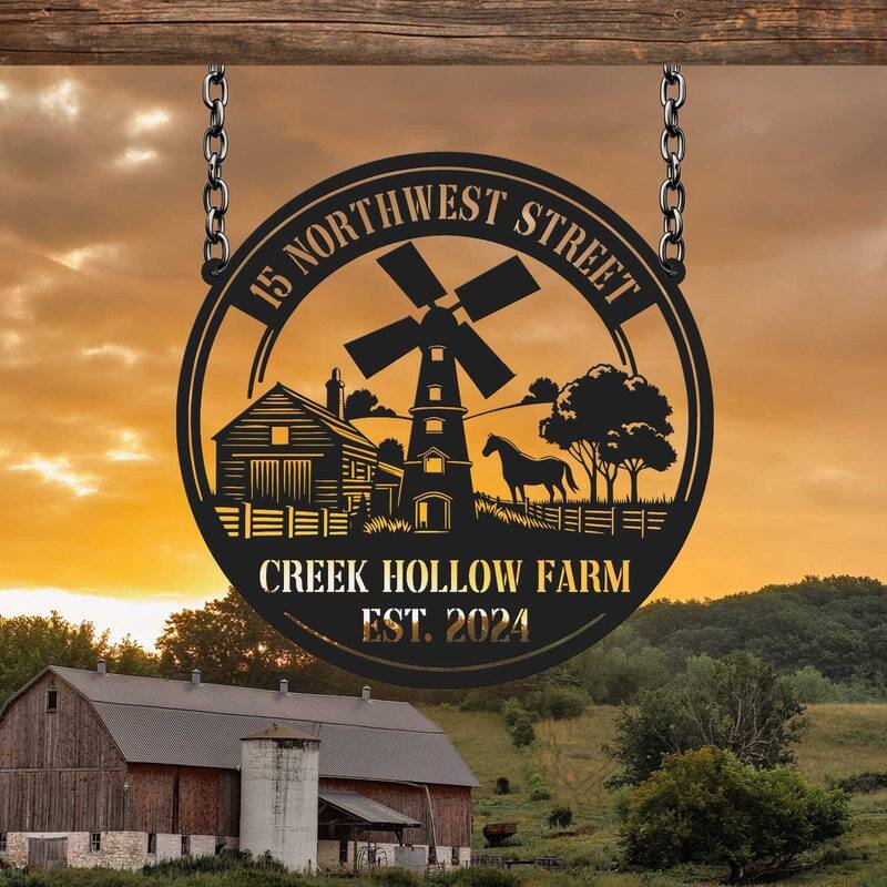 Custom Farmhouse Windmill Metal Sign - Personalized Family Decor