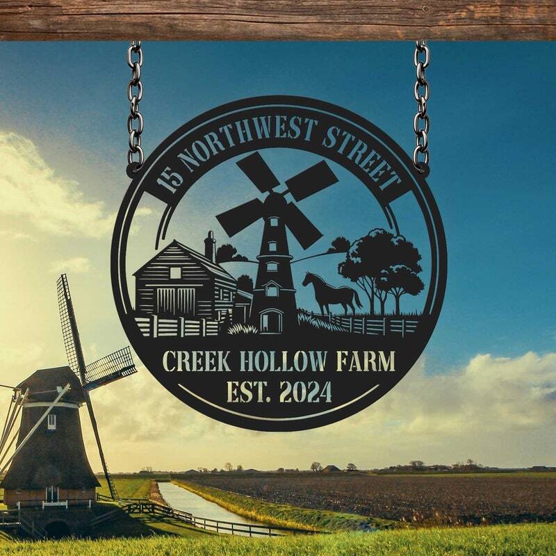Custom Farmhouse Windmill Metal Sign - Personalized Family Decor