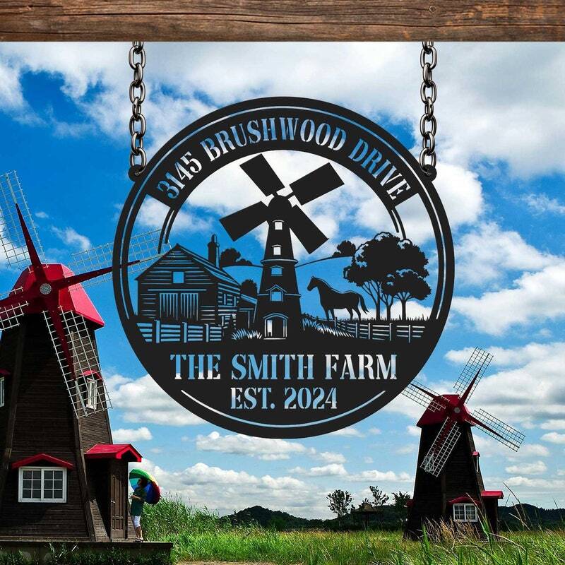 Custom Farmhouse Windmill Metal Sign - Personalized Family Decor - Personalize Wall Art