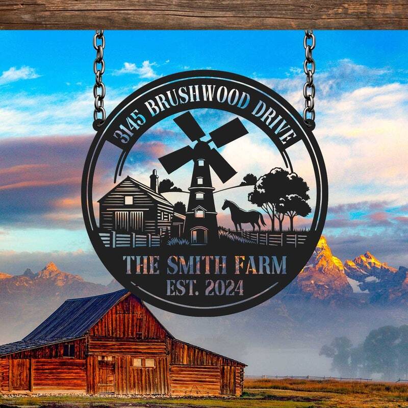 Custom Farmhouse Windmill Metal Sign - Personalized Family Decor