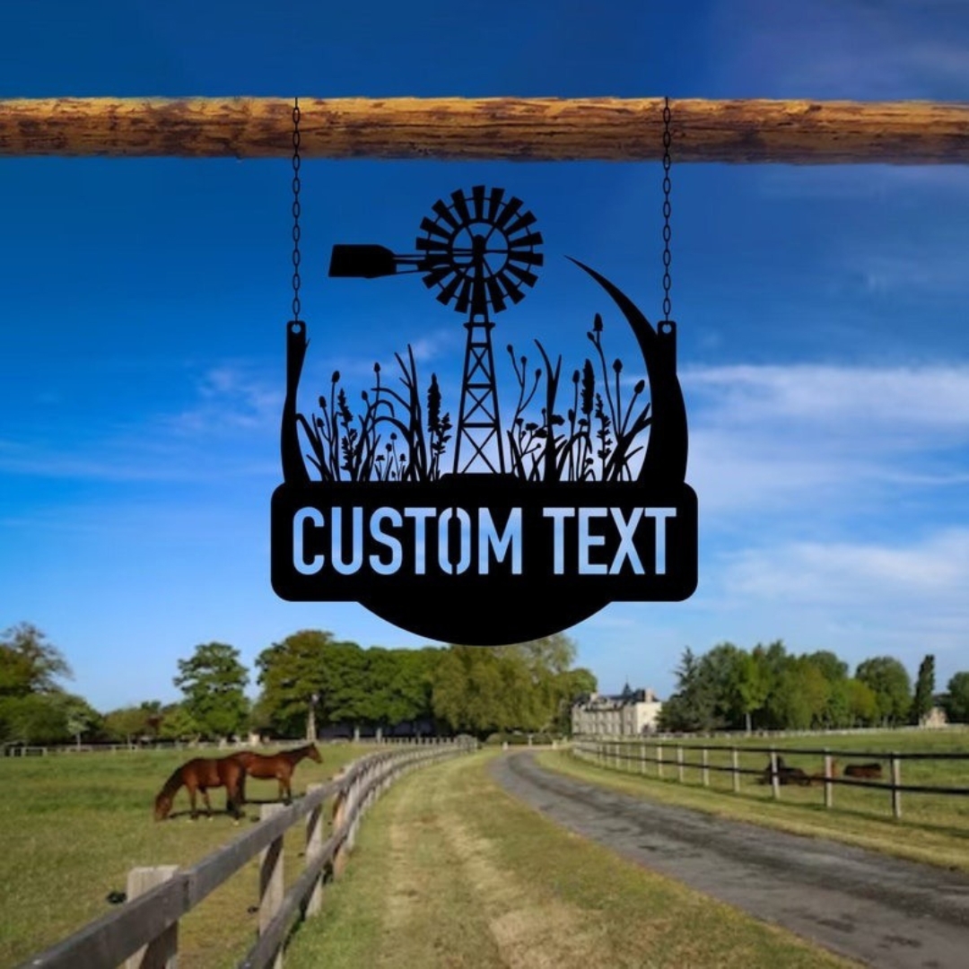 Charming Personalized Windmill Farmhouse Metal Sign - Personalize Wall Art