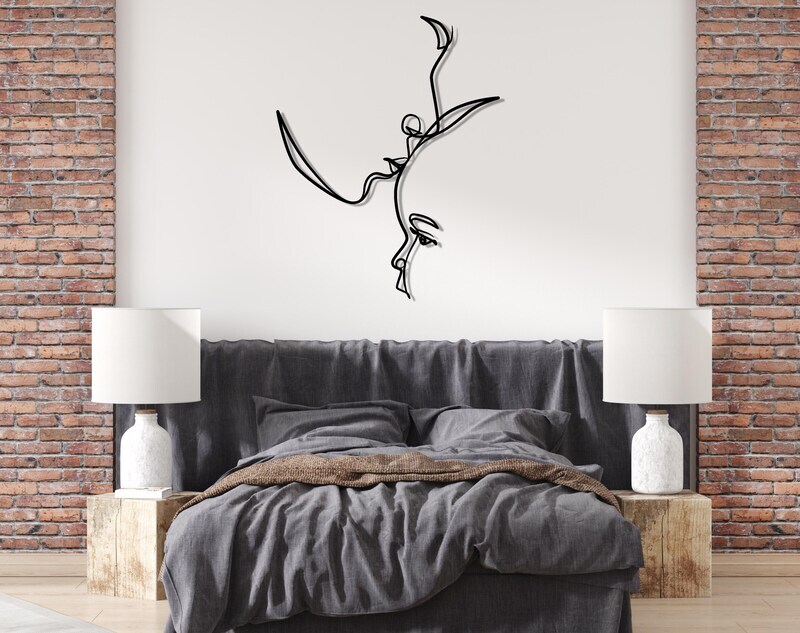 Modern Baby Room Metal Sign - Minimalist Mother-Child Line Art