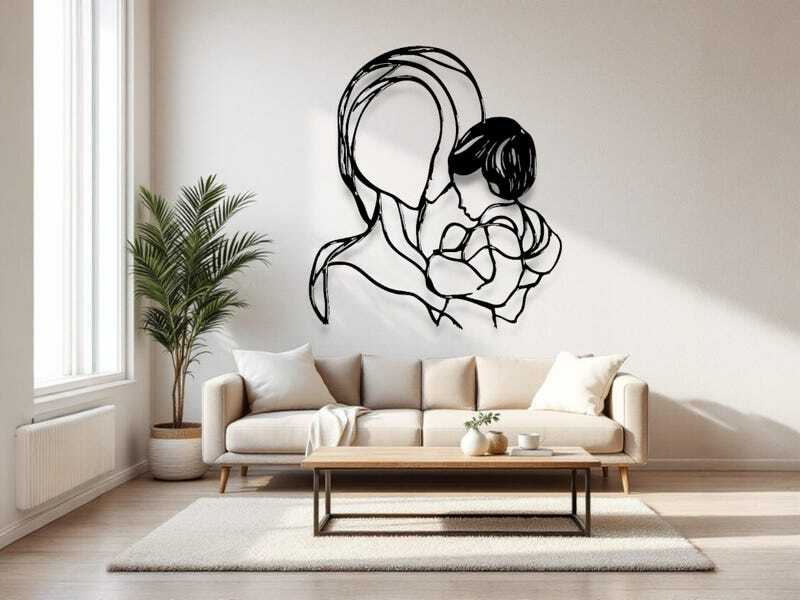 Forever Love - Modern Mother & Baby Silhouette Metal Wall Art - Personalize Wall Art
