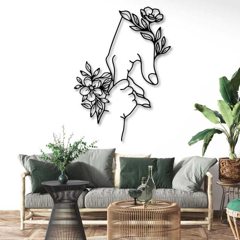 Mother's Love Floral Hand Holding Metal Sign for Nursery