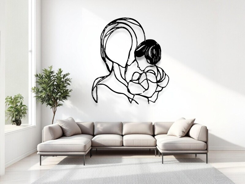 Forever Love - Modern Mother & Baby Silhouette Metal Wall Art