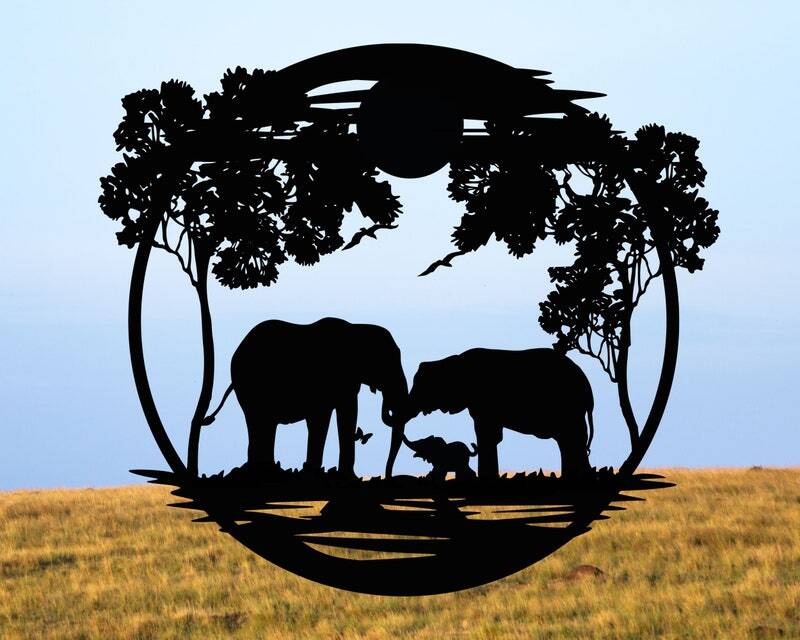 Endearing Elephant Family Silhouette Metal Sign for Your Wall - Personalize Wall Art