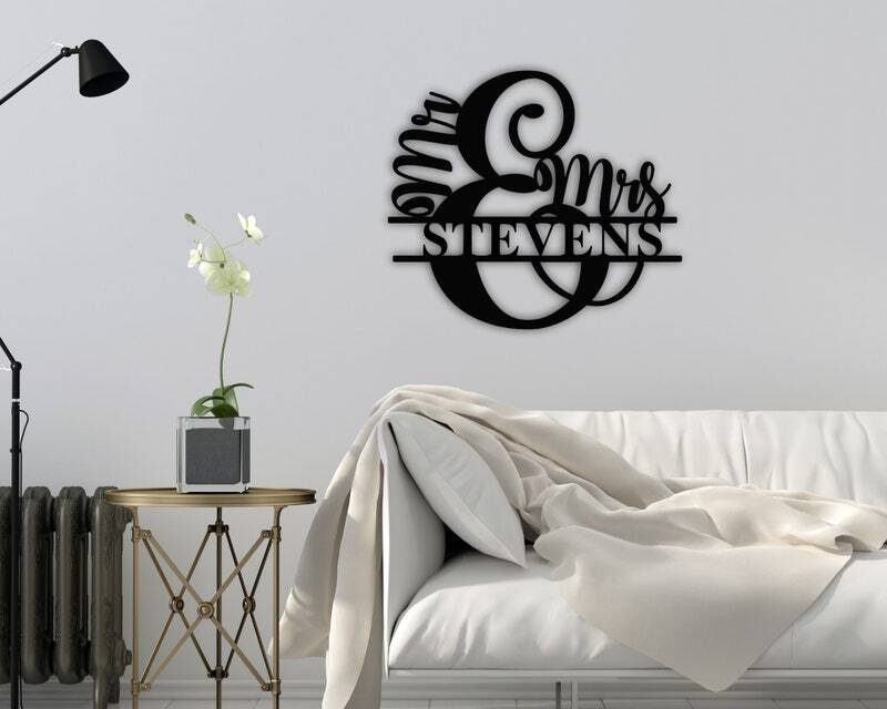 Cherished Mr & Mrs Family Metal Sign - Wedding Anniversary Gift