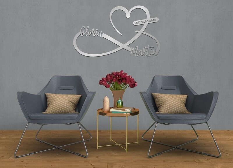 Engraved Infinity Metal Sign - Forever Heart & Date Wall Art - Personalize Wall Art