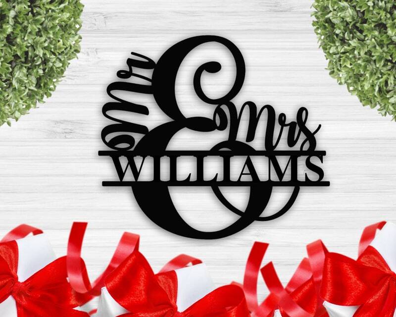 Cherished Mr & Mrs Family Metal Sign - Wedding Anniversary Gift - Personalize Wall Art