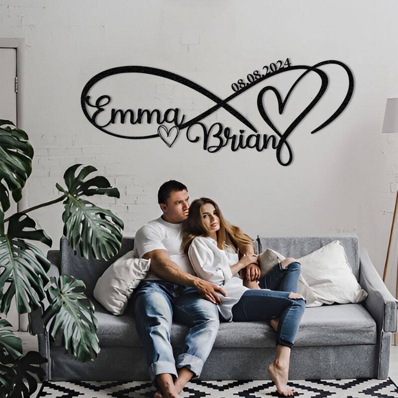 Eternal Love Monogram - Infinity Heart Metal Sign for Couples