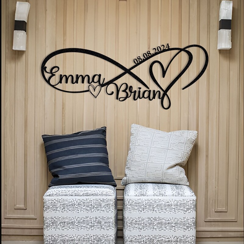 Eternal Love Monogram - Infinity Heart Metal Sign for Couples