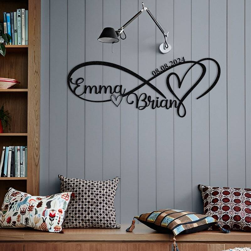Eternal Love Monogram - Infinity Heart Metal Sign for Couples - Personalize Wall Art