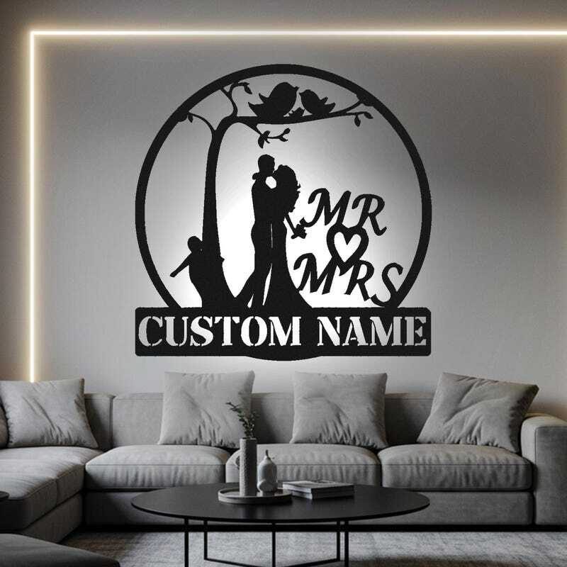 Engraved Forever - Mr & Mrs Metal Sign Wedding Gift - Personalize Wall Art