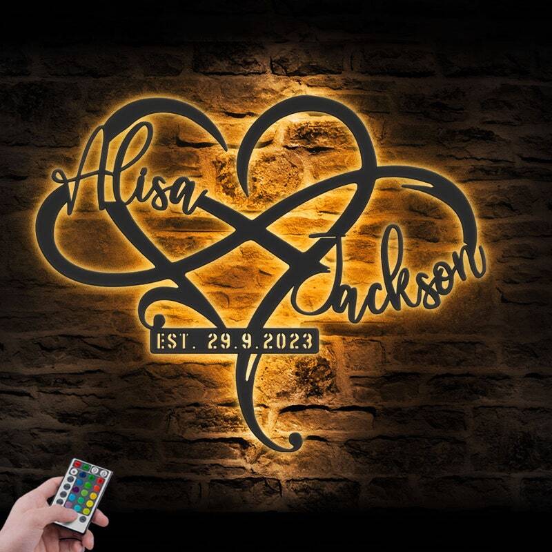 Light Up Your Love - Personalized Infinity Heart LED Metal Sign - Personalize Wall Art