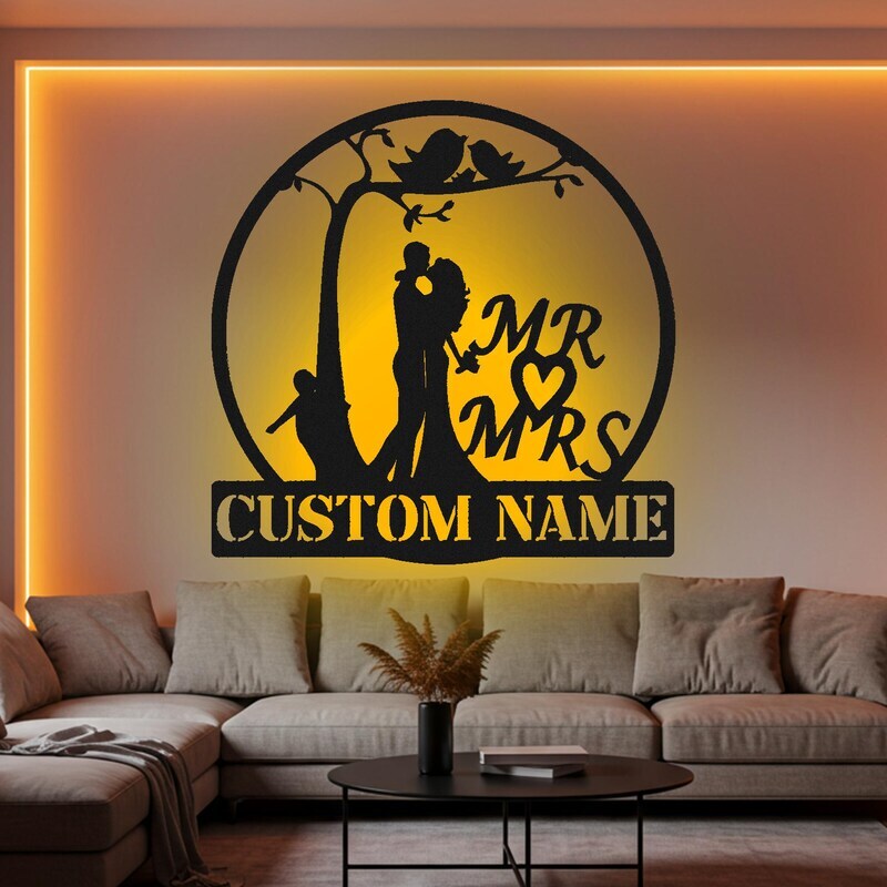 Engraved Forever - Mr & Mrs Metal Sign Wedding Gift