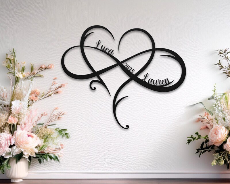 Personalized Infinity Heart Metal Sign - Wedding & Couple's Decor - Personalize Wall Art