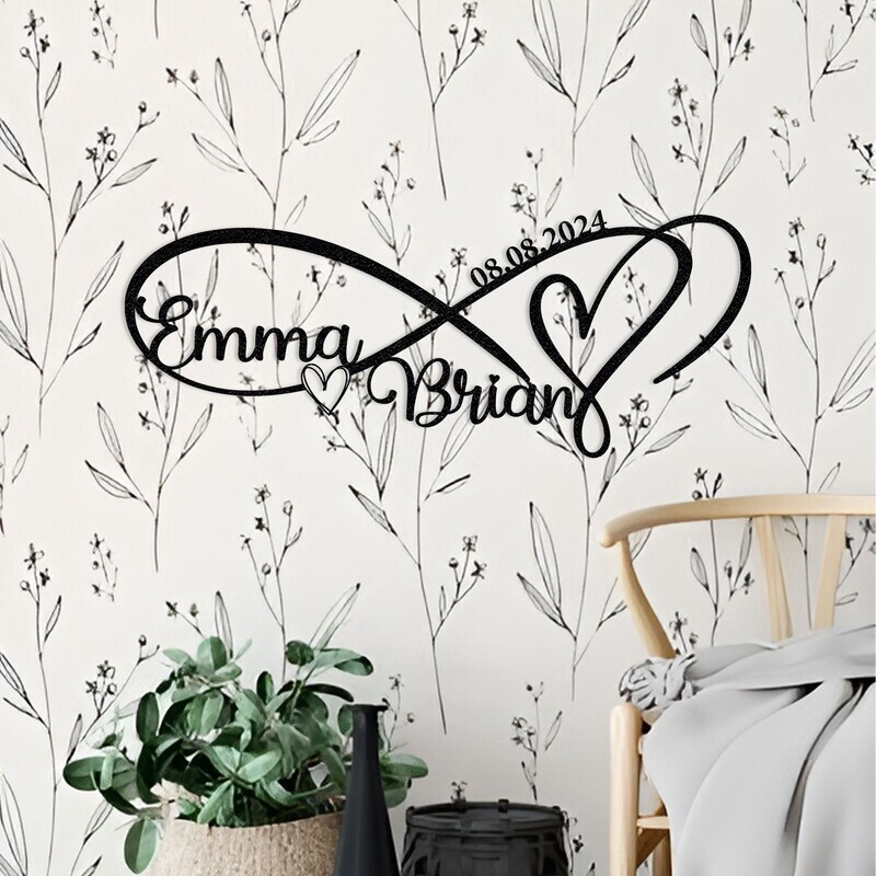 Eternal Love Monogram - Infinity Heart Metal Sign for Couples