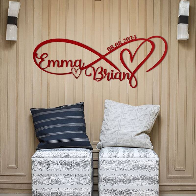 Eternal Love Monogram - Infinity Heart Metal Sign for Couples