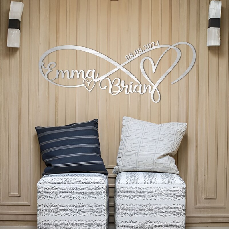 Eternal Love Monogram - Infinity Heart Metal Sign for Couples