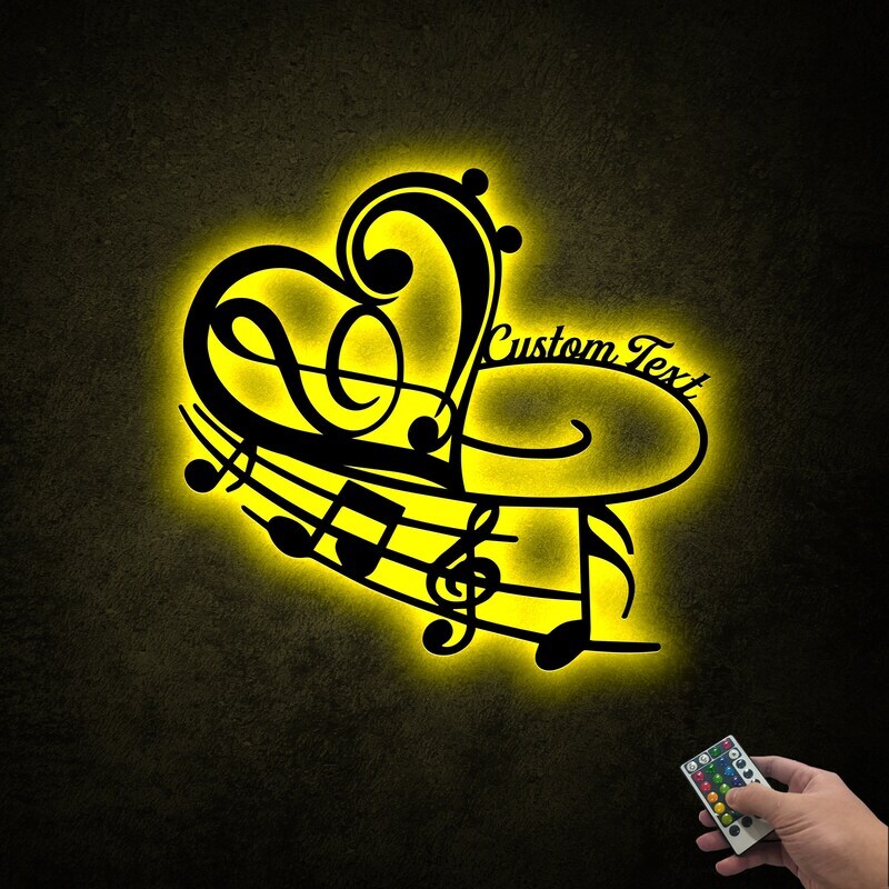 Light Up Your Love for Music - Personalized LED Metal Sign - Personalize Wall Art