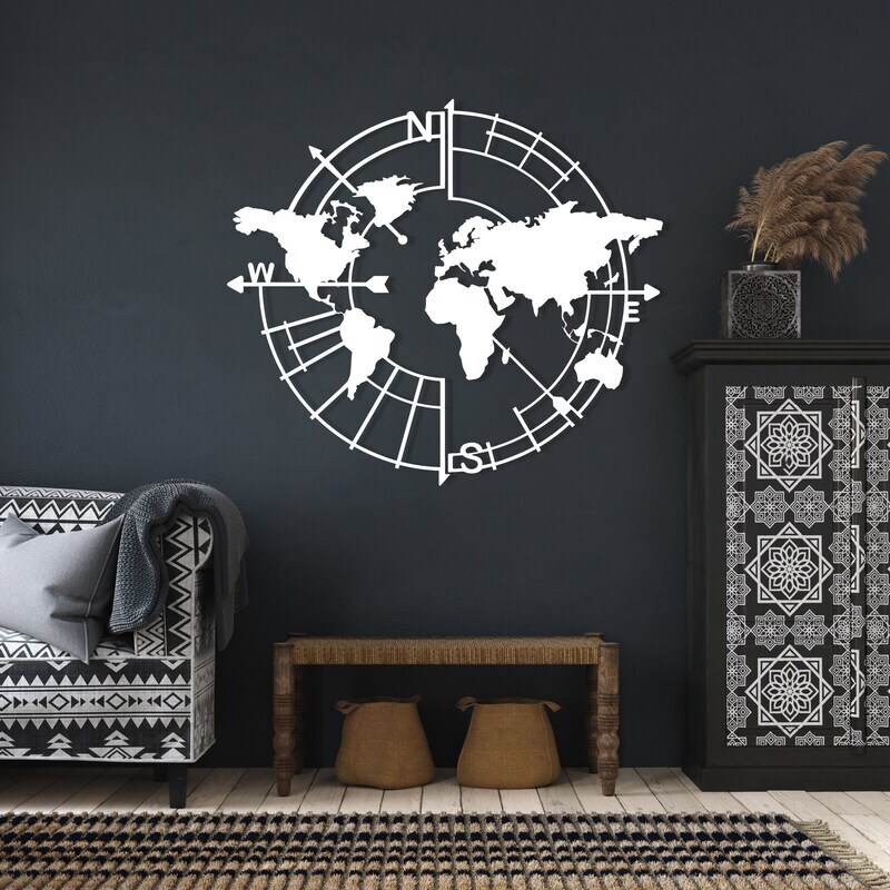 Abstract Wanderlust Metal Sign - Geometric World Map for Office Decor