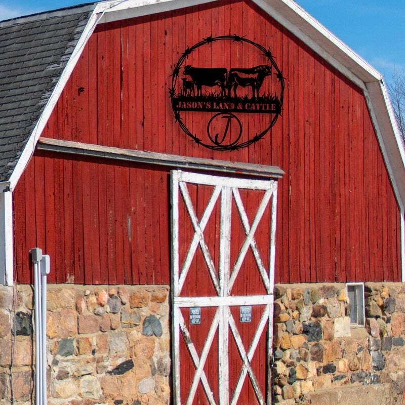 Cherished Cow & Calf Farm Metal Sign - Personalized Ranch Decor