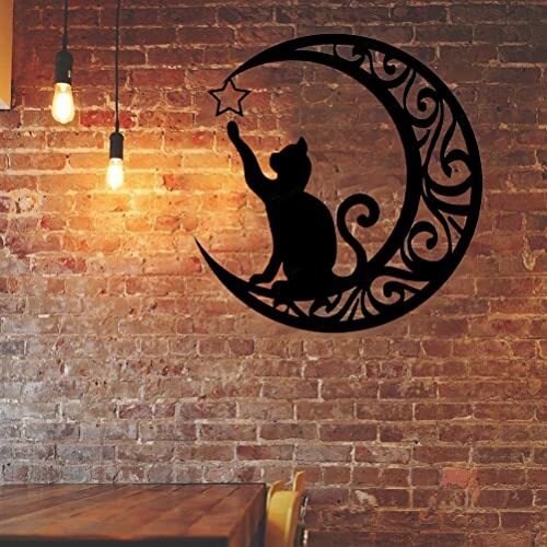 Sleek Geometric Cat Wall Art - Minimalist Metal Sign Decor