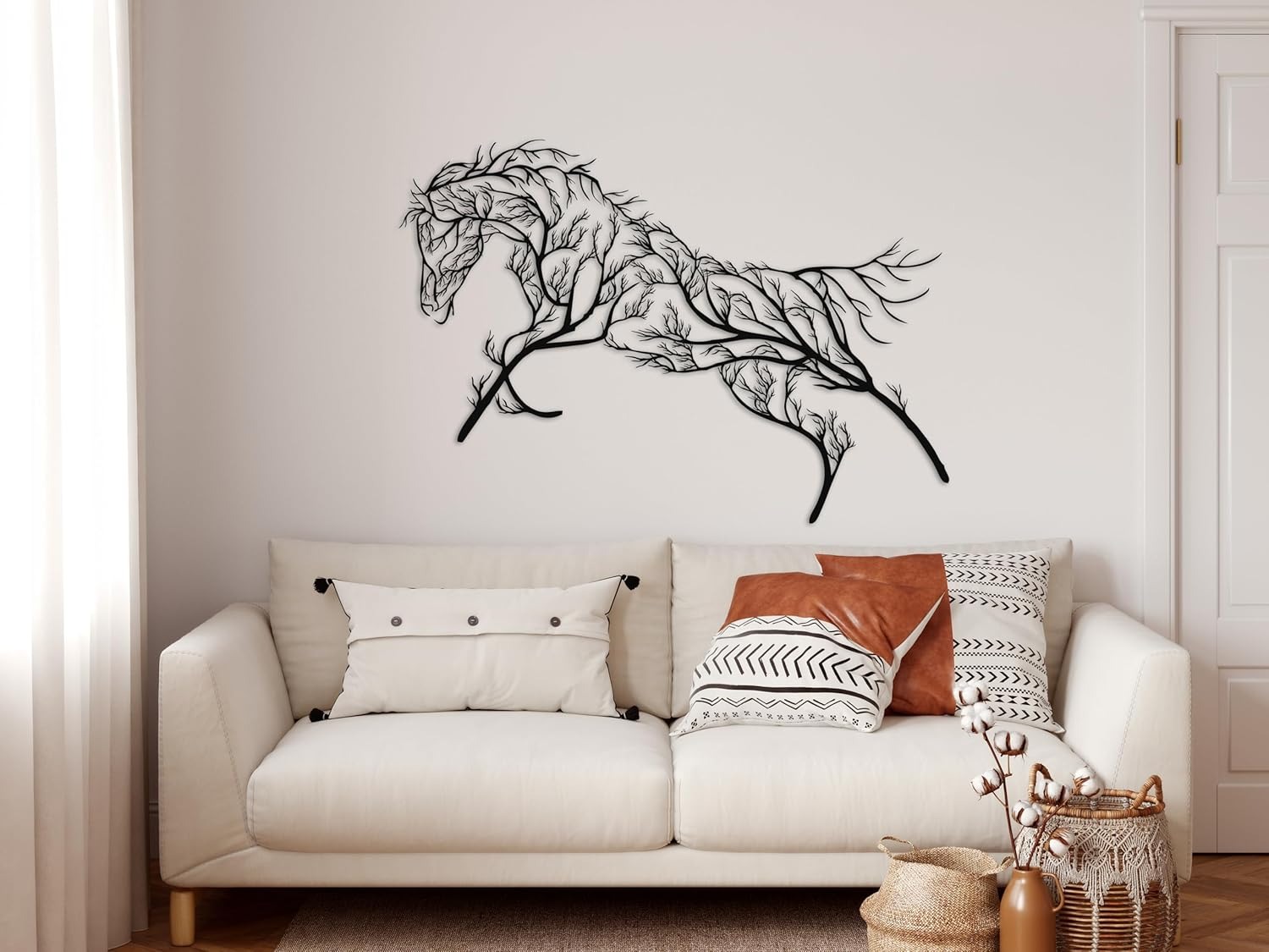 Stunning Geometric Horse Tree Metal Sign for Farmhouse
