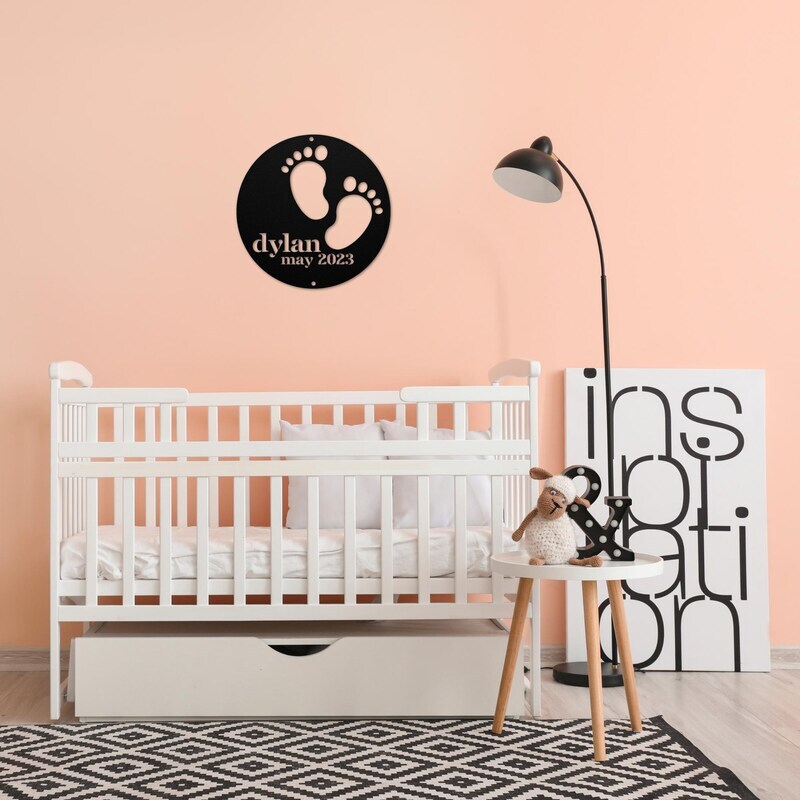 Keepsake Baby Footprints Metal Sign - Personalized Nursery Decor - Personalize Wall Art