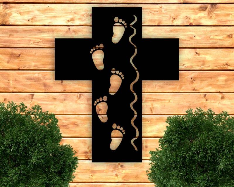 A Child's Blessing - Custom Cross Footprints Metal Sign - Personalize Wall Art