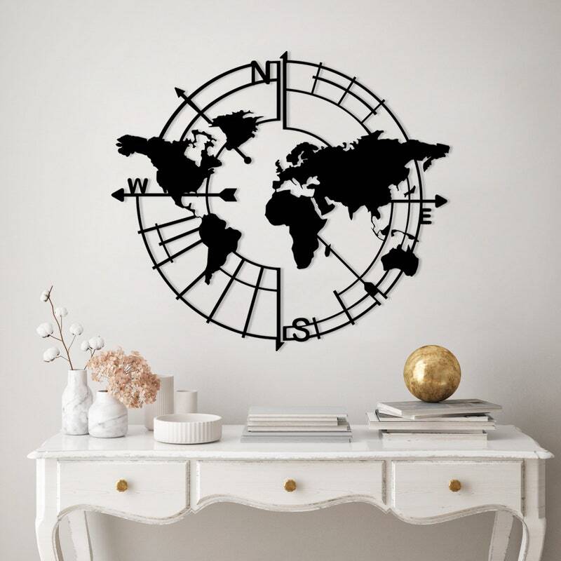 Abstract Wanderlust Metal Sign - Geometric World Map for Office Decor