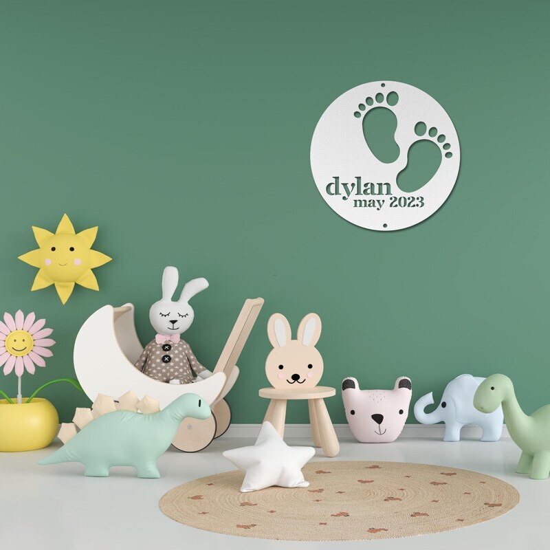 Keepsake Baby Footprints Metal Sign - Personalized Nursery Decor