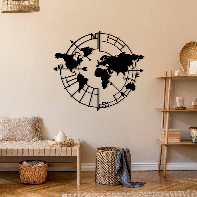 Abstract Wanderlust Metal Sign - Geometric World Map for Office Decor