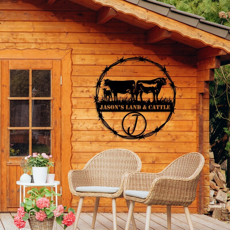 Cherished Cow & Calf Farm Metal Sign - Personalized Ranch Decor