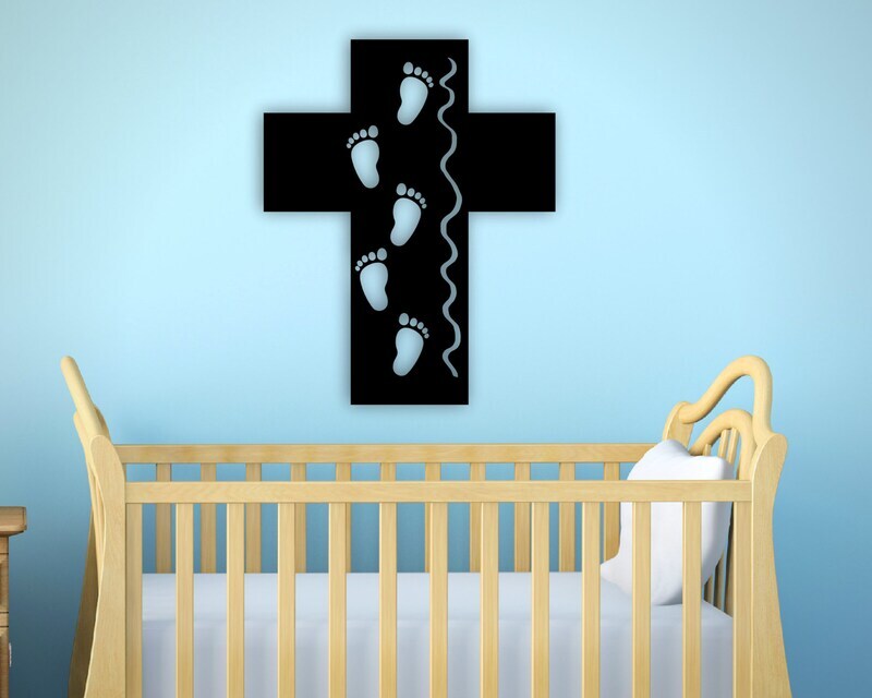 A Child's Blessing - Custom Cross Footprints Metal Sign