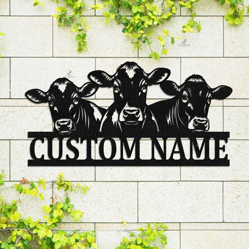 Beloved Cattle Lover's Farmhouse Monogram Metal Sign - Personalize Wall Art