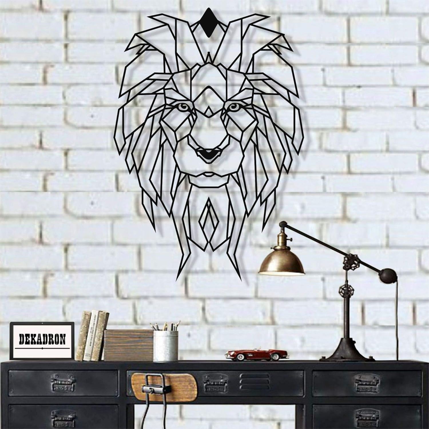 Majestic Geometric Lion Metal Sign Power Statement for Office