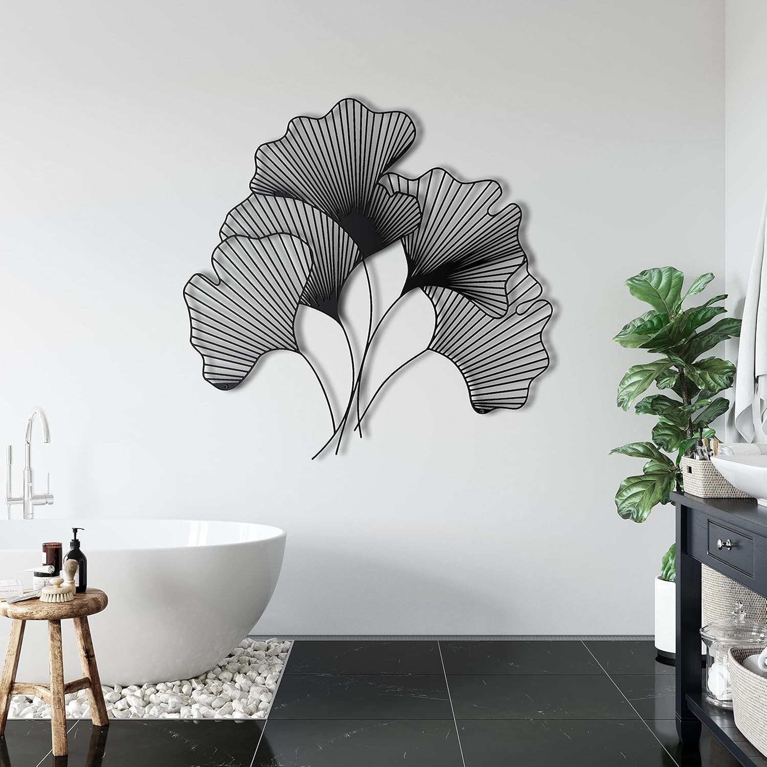 Ginkgo Leaf Metal Sign Art - Geometric Flower Wall Decor - Personalize Wall Art