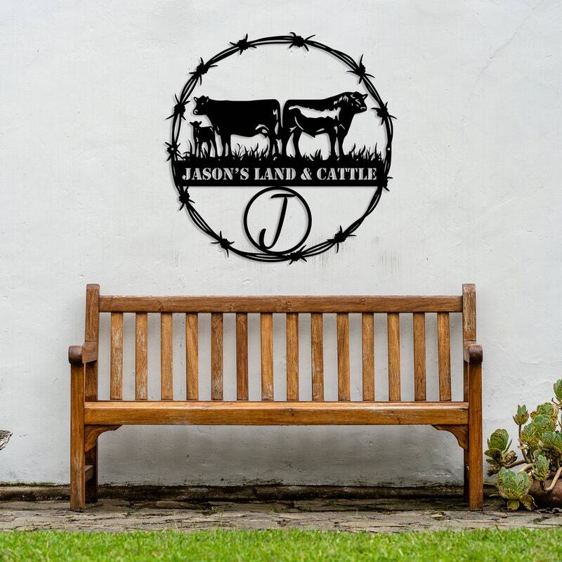 Cherished Cow & Calf Farm Metal Sign - Personalized Ranch Decor