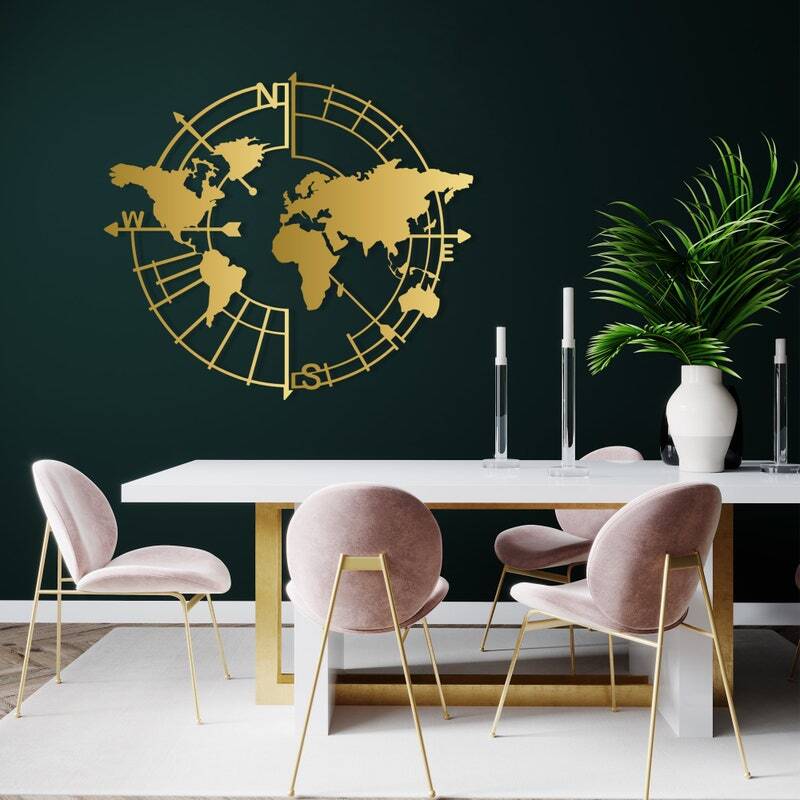 Abstract Wanderlust Metal Sign - Geometric World Map for Office Decor