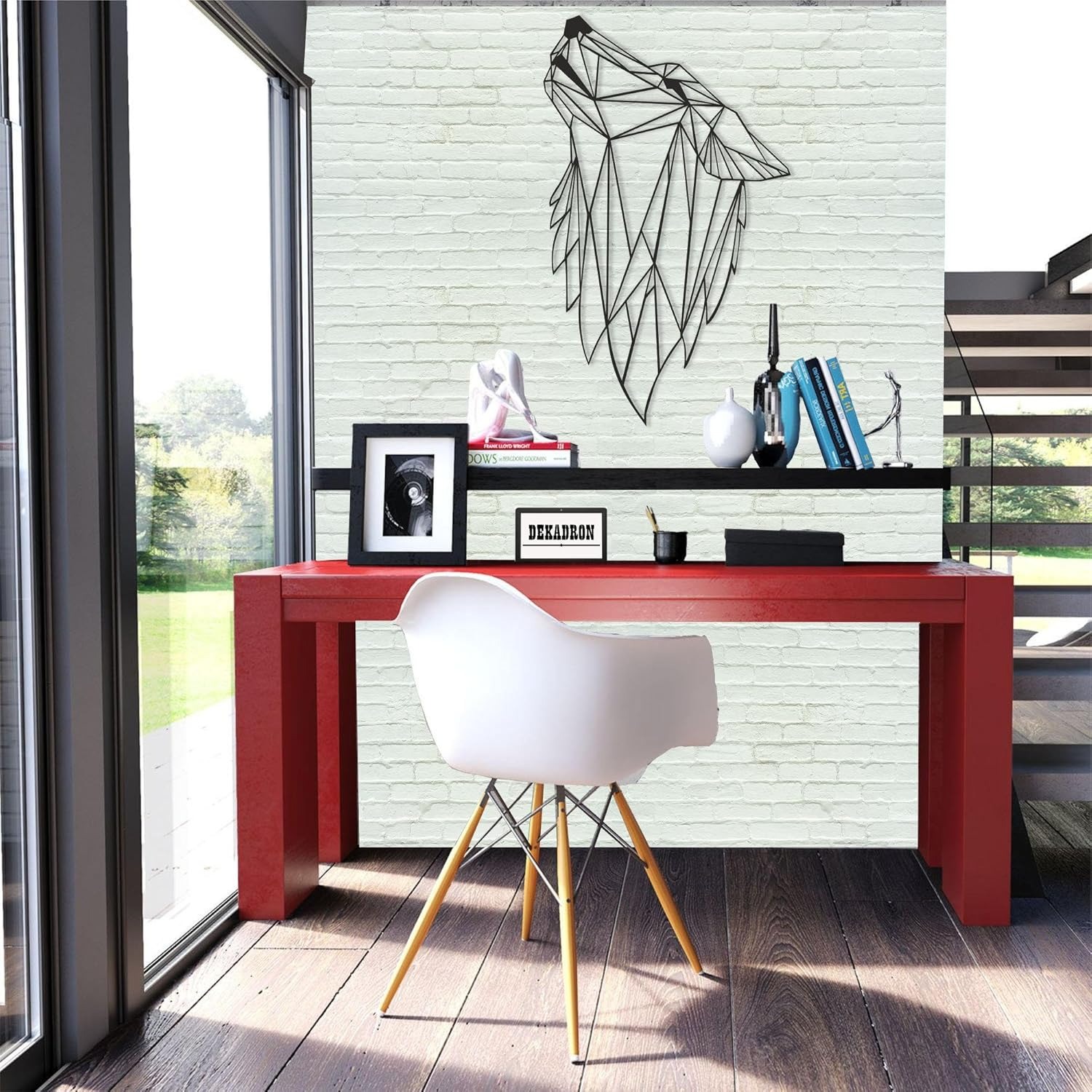 Striking Geometric Wolf Metal Sign for Modern Home Decor