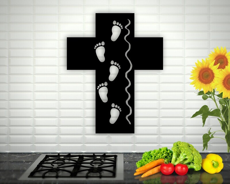 A Child's Blessing - Custom Cross Footprints Metal Sign